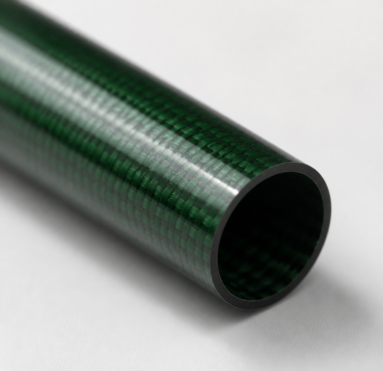 Green Plain-Weave Carbon Fiber Tube — detail view