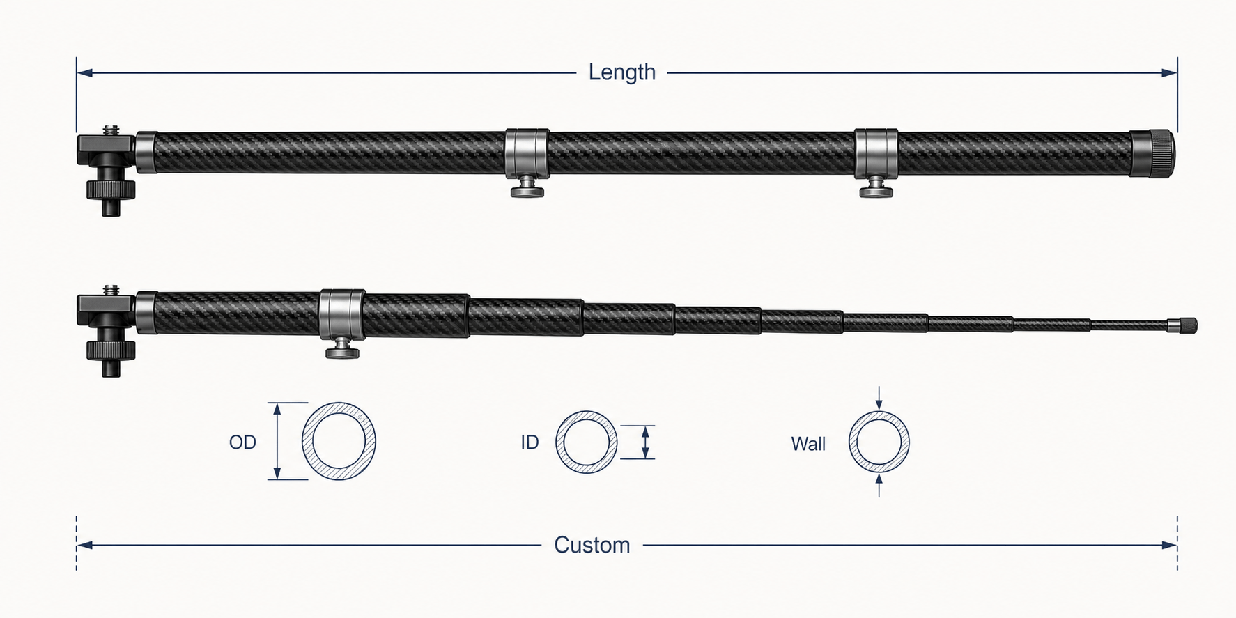 Carbon Fiber Telescopic Microphone Boom Pole — technical view