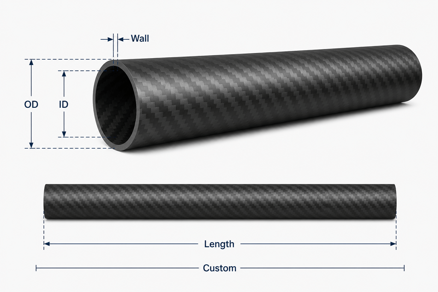 3K Matte Roll-Wrapped Carbon Fiber Tube — technical view